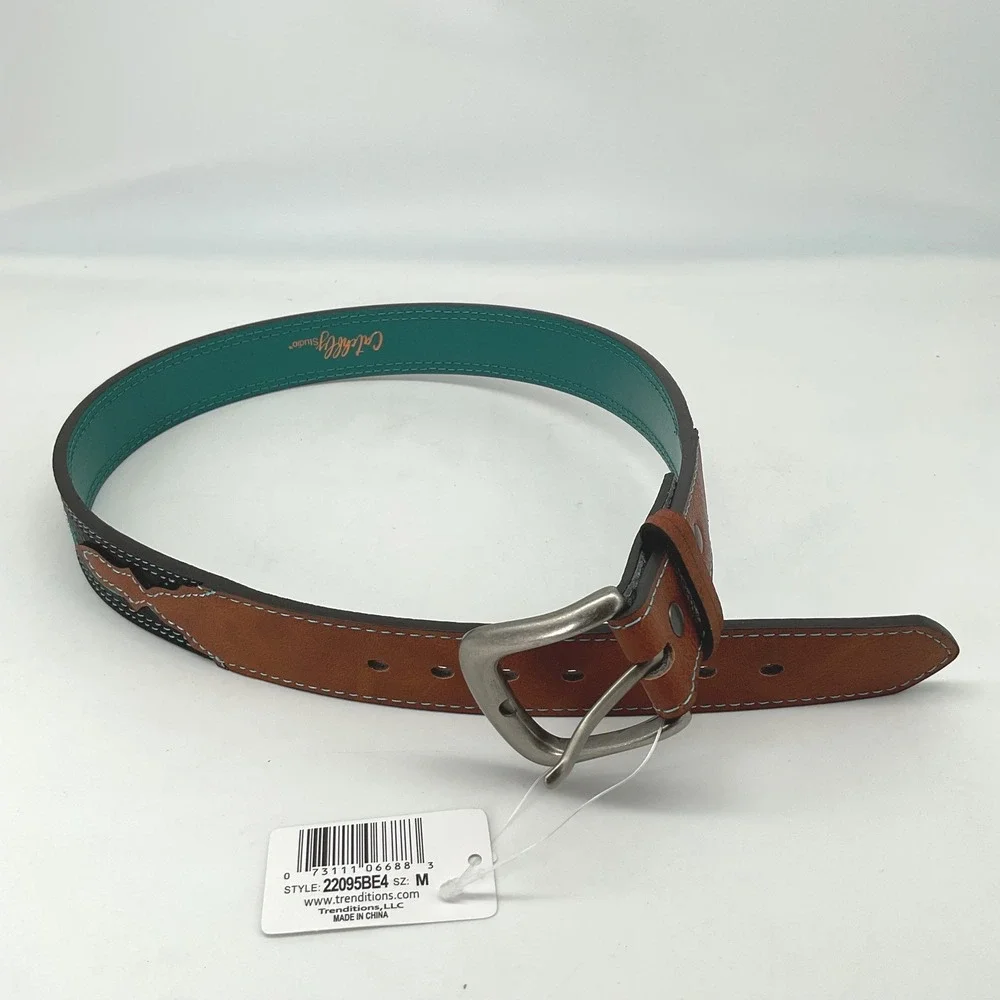 Catchfly Studio Kids Leather Belt Turquoise Arrow Embroidery Size M‎